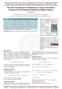 Rp-106: Formulation of Solutions of a Class of Standard Congruence of Composite Modulus of Higher Degree