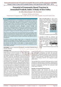 Potential of Community Based Tourism in Arunachal Pradesh, India A Study of Ziro Valley