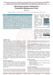 Measuring Customer Satisfaction Pantaloons Bhubaneswar Patia