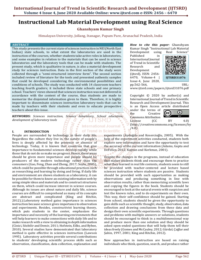 Instructional Lab Material Development using Real Science