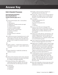 Answer Key Unit 2 Genetic Processes