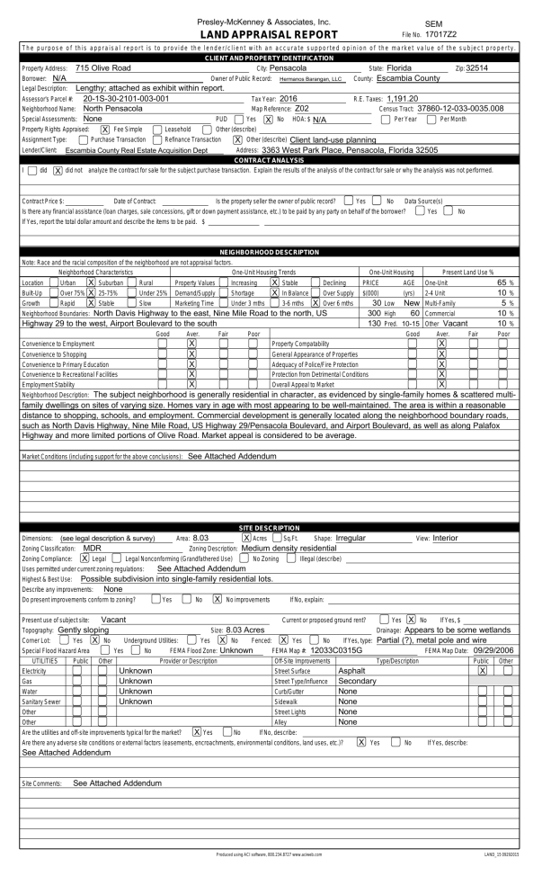 Land Appraisal Report Example