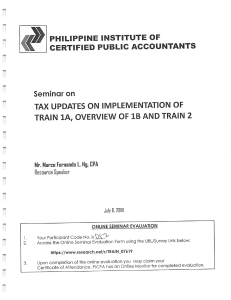 2019 Tax Updates on Implementation of Train 1A and Overview of Train 2