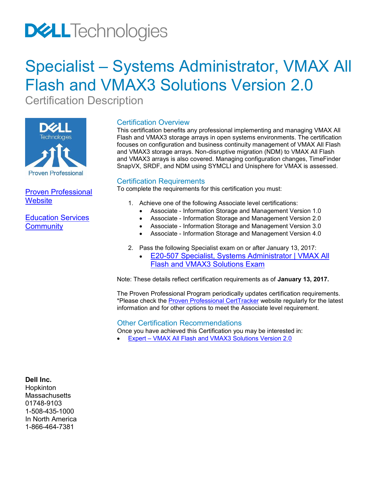 E20 507 SA VMAX3 Solutions Specialist Exam