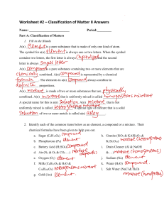 Classification of Matters Worksheet 2 Answers