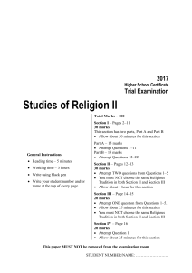 Studies of Religion II Questions 2017