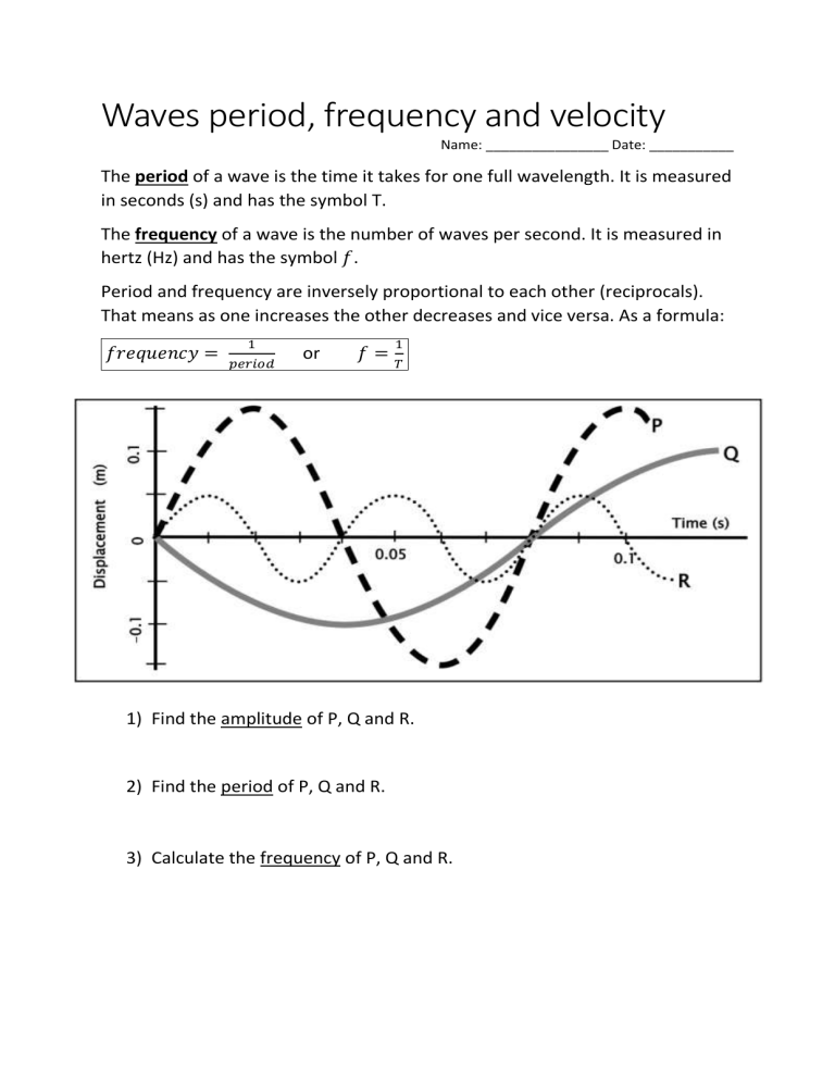 Waves Frequency Period Speed Worksheet