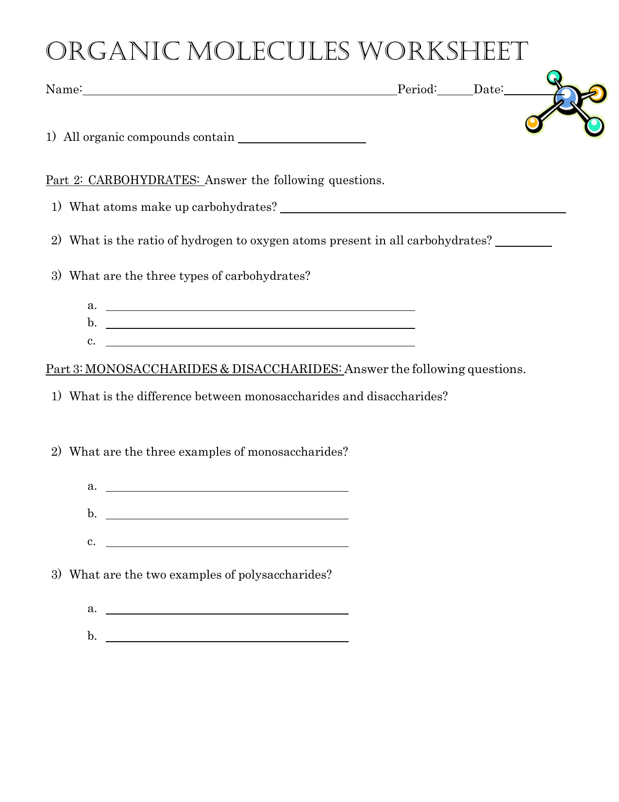 organic molecules worksheet With Organic Molecules Worksheet Answer Key