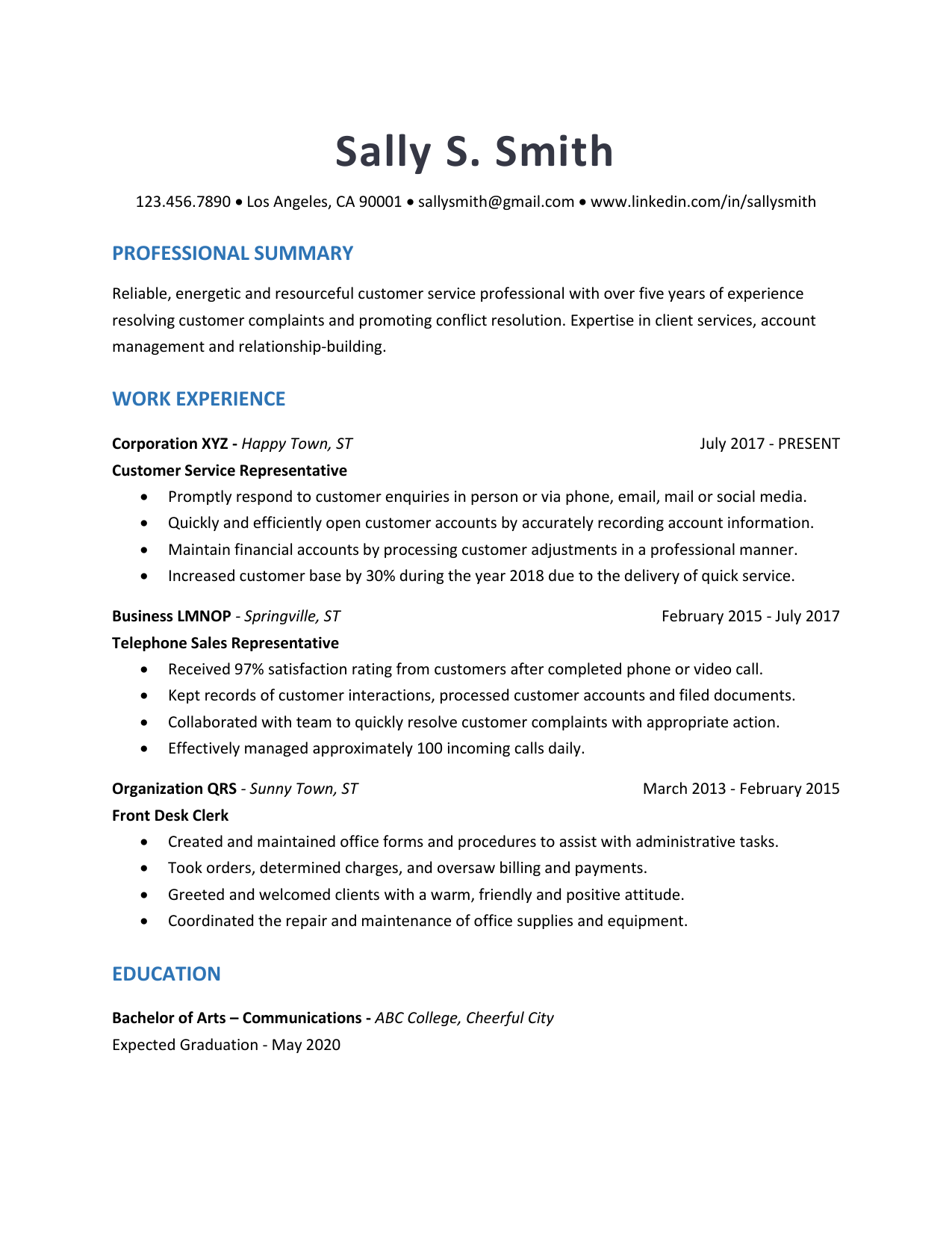resume examples for second job