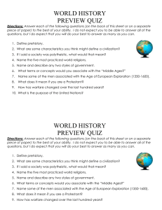 WORLD HISTORY PREVIEW QUIZ Shortened