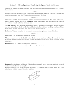 Lecture 5, Solving Equations