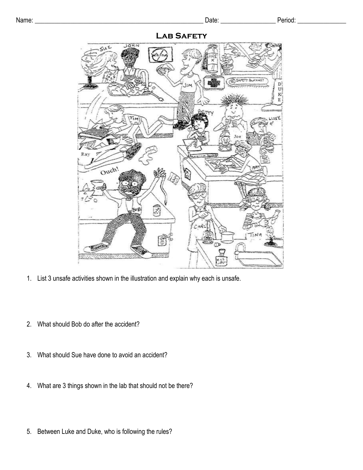 Science Lab Safety Worksheet