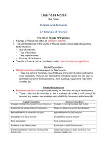 Business Finance: Sources of Finance & Expenditure