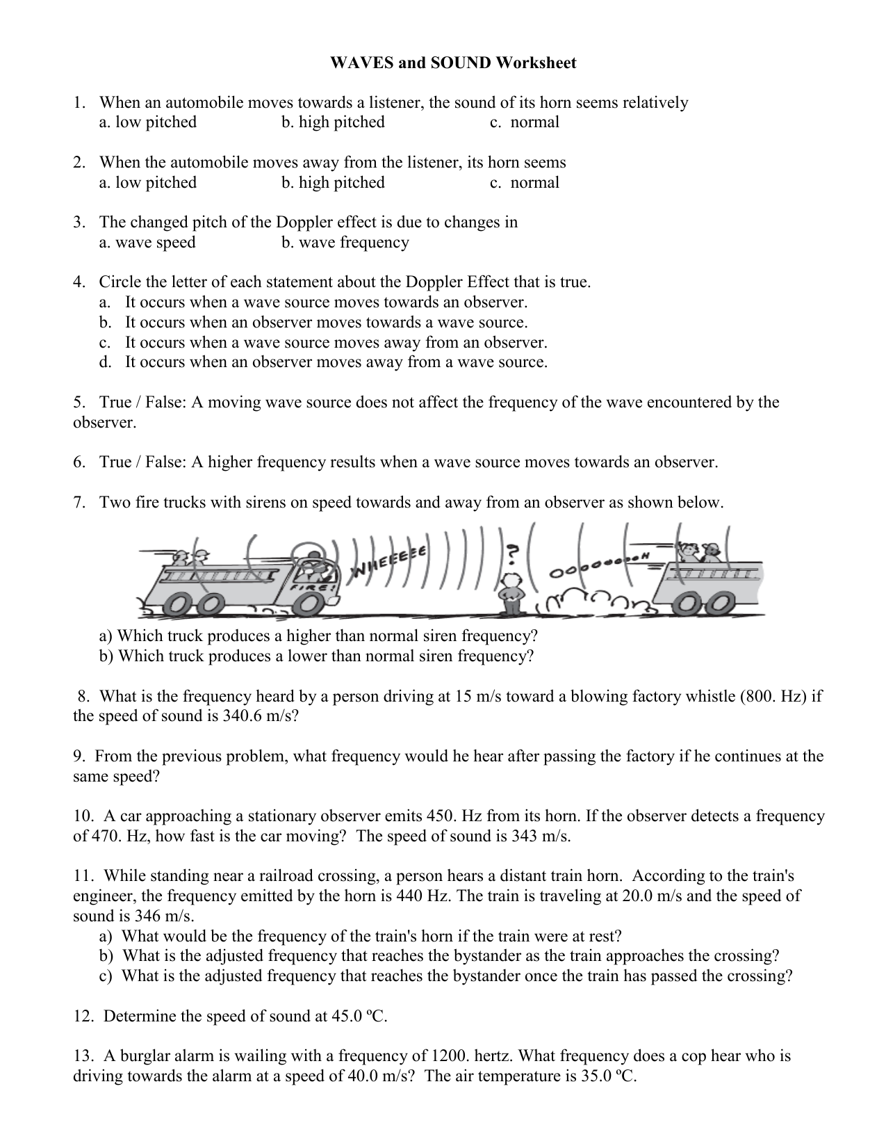 Doppler Effect Worksheet Answers Gonatural