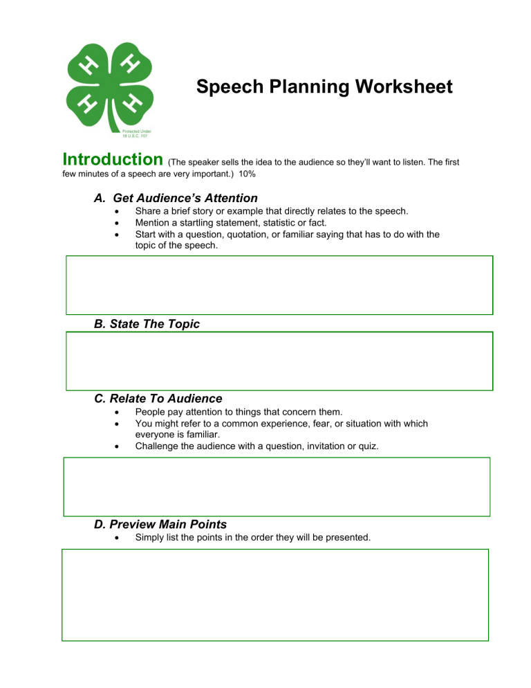 how to write a speech for 4 h