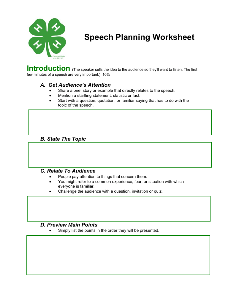 speech planning worksheet pdf