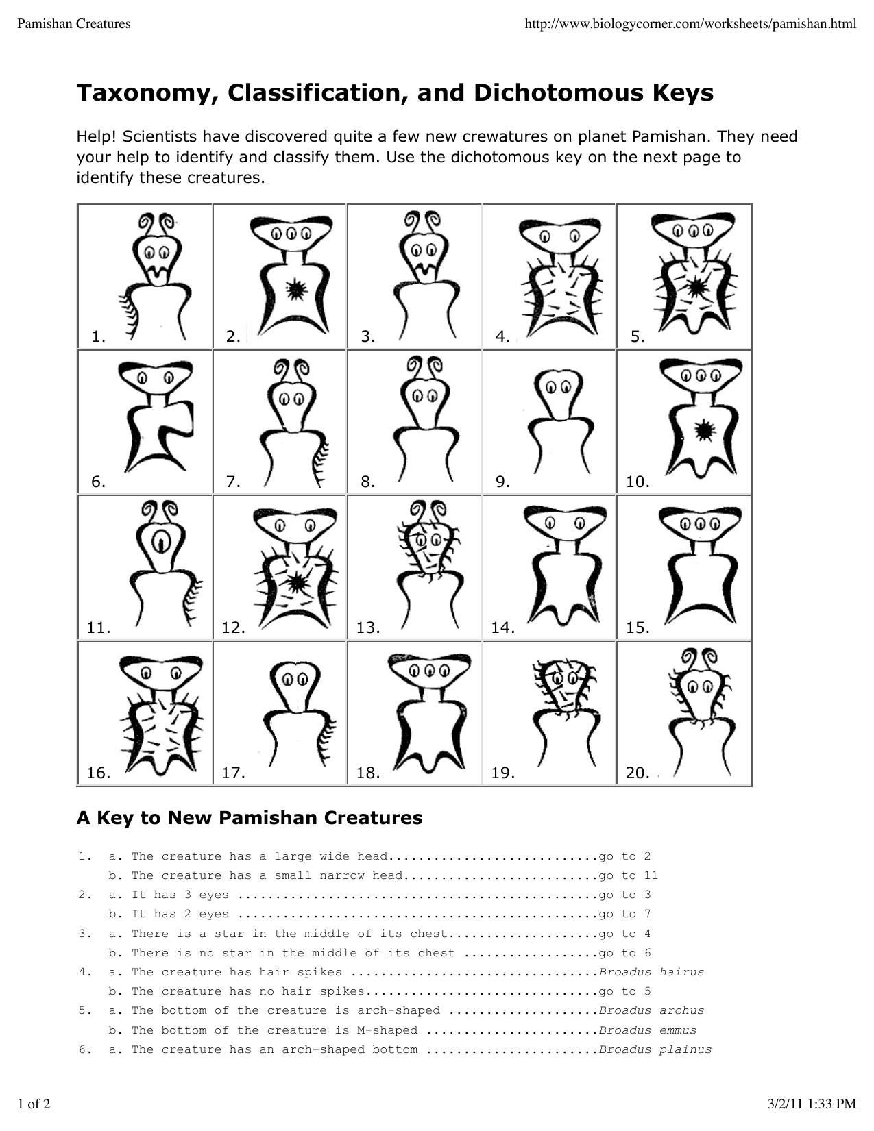 Pamishan+Creatures Pertaining To Dichotomous Key Worksheet Middle School