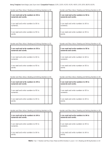 Success Criteria Grids Reading and Writing Numbers to 50