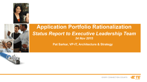 Application Portfolio Rationalization - Status Report to ELT - 2015