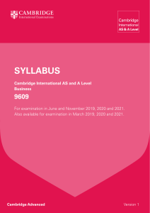 Cambridge AS & A Level Business Syllabus 9609 (2019-2021)