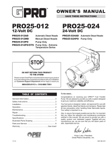 GPI PRO25-012 and PRO25-024 Fuel Transfer Pump Owners Manual