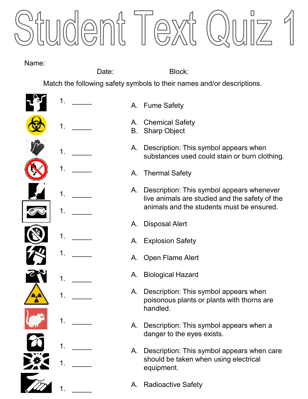 Lab Safety Symbols Worksheet