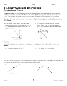 Vectors: Study Guide & Intervention - Precalculus