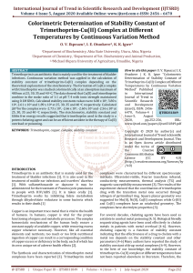 Colorimetric Determination of Stability Constant of Trimethoprim Cu II Complex at Different Temperatures by Continuous Variation Method