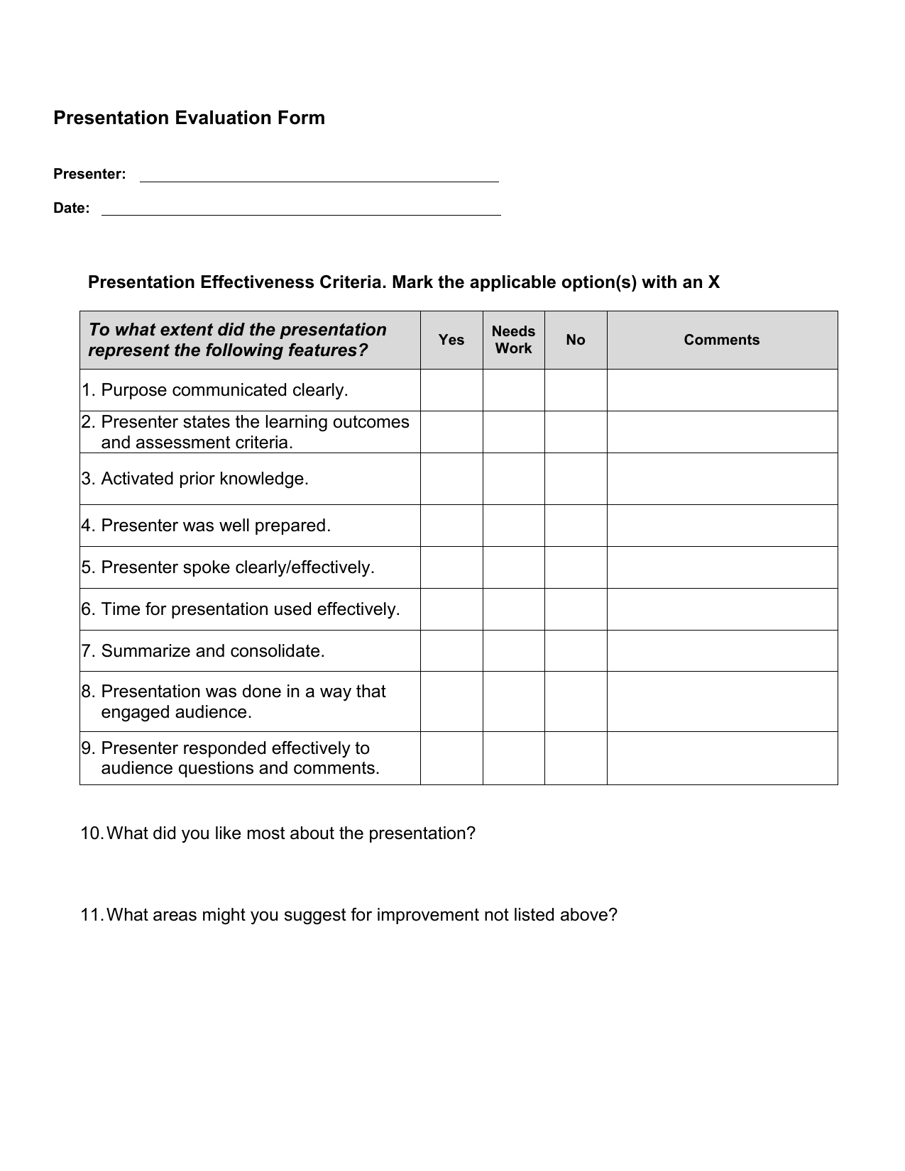Presentation Evaluation Form Fill Out Sign Online And - vrogue.co