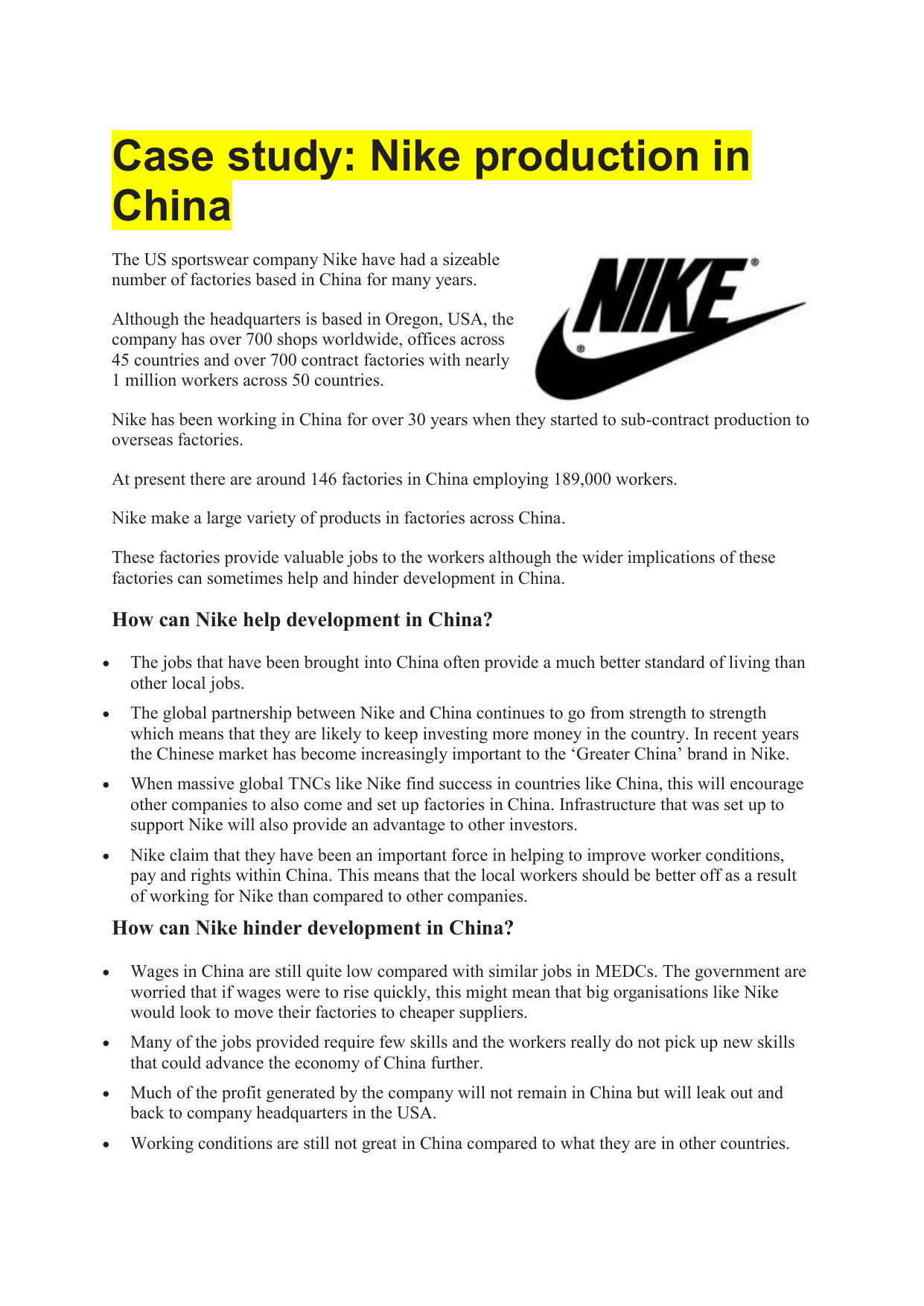 case study for nike