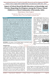 Impact of School Based Health Education on Knowledge and Practice Regarding Oral Hygiene among the Primary School Children in A Rural Community of Karnataka, India