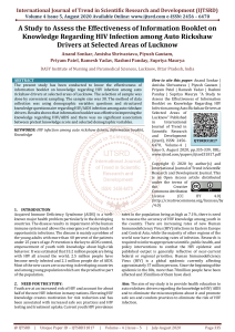 A Study to Assess the Effectiveness of Information Booklet on Knowledge Regarding HIV Infection among Auto Rickshaw Drivers at Selected Areas of Lucknow