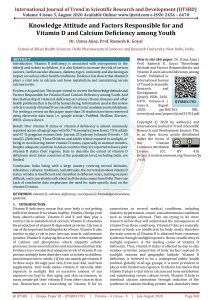 Knowledge Attitude and Factors Responsible for and Vitamin D and Calcium Deficiency among Youth