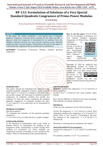 RP 132 Formulation of Solutions of a Very Special Standard Quadratic Congruence of Prime Power Modulus