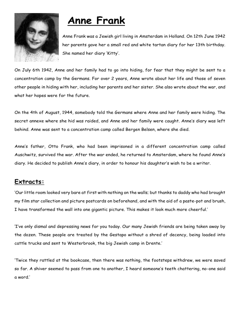 Anne Frank Short Story Pdf