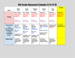 Sept 14th- Sept 18th Reading HW Calendar