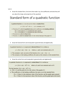 Standard Form of a Quadratic Function