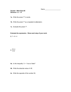 Pre-Algebra Quiz 1.2-1.4