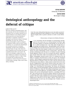 BESSIRE  and Bond Ontological Anthropology and the Deferral of CritiqueAmerican Ethnologist