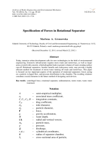 Speciﬁcation of Forcesin Rotational Separator by Marlena A. Gronowska