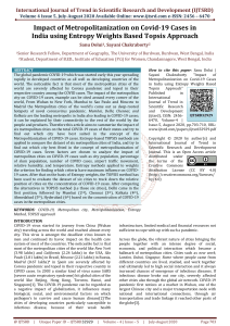 Impact of Metropolitanization on Covid 19 Cases in India using Entropy Weights Based Topsis Approach