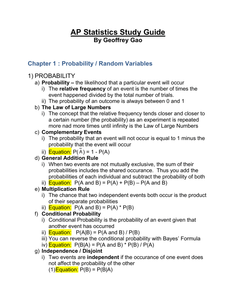 93373029 AP Statistics Study Guide 93373029 AP Statistics Study Guide