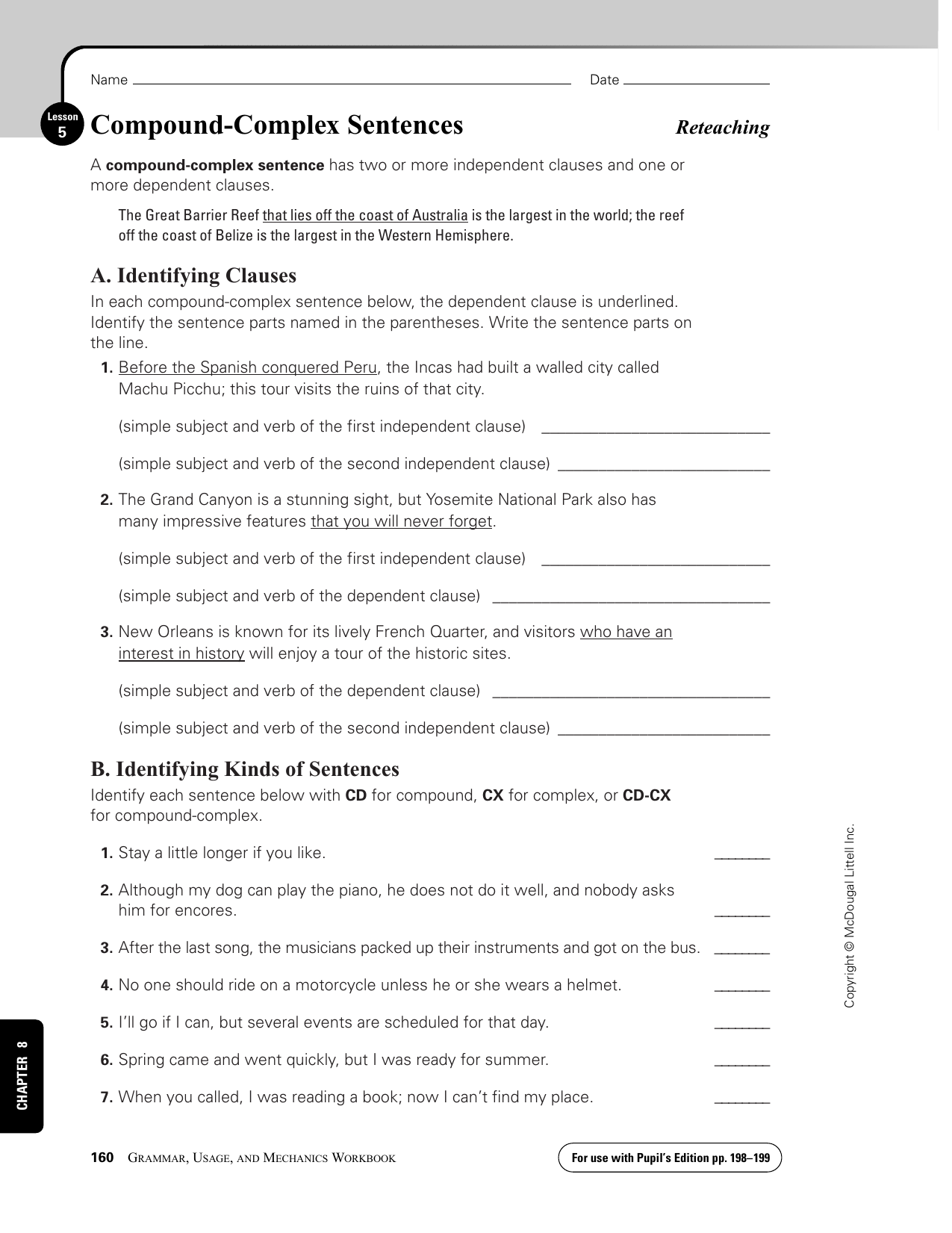 22. Compound Complex Sentences For Compound Sentences Worksheet With Answers