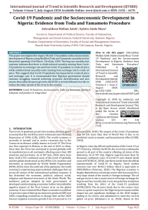 Covid 19 Pandemic and the Socioeconomic Development in Nigeria Evidence from Toda and Yamamoto Procedure