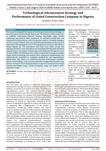 Technological Advancement Strategy and Performance of Listed Construction Company in Nigeria