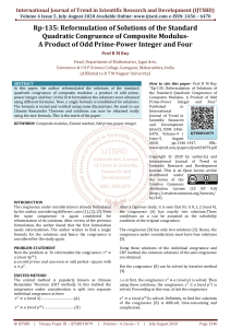 Rp 135 Reformulation of Solutions of the Standard Quadratic Congruence of Composite Modulus A Product of Odd Prime Power Integer and Four