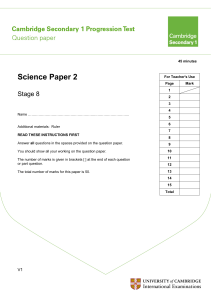 Cambridge Secondary Progression Test - Stage 8 Science Paper 2