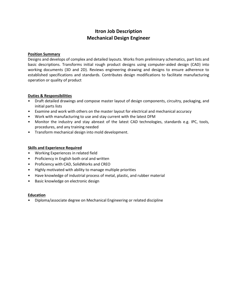 Principal Design Engineer Job Description