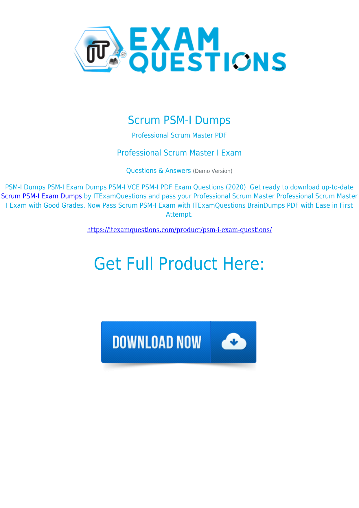 Scrum PSM-I Exam Dumps [2020] Authentic Questions PDF