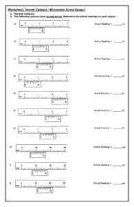 Worksheet on Vernier Calipers and Micrometer Screwguage